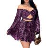 imageMakeMeChic Womens Leopard Print Off The Shoulder Mini Dress Bell Sleeve Cut Out Smocked Y2k DressesHot Pink