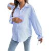 imageMakeMeChic Womens Maternity Blouse Fall Striped Long Sleeve Pregnancy Button Down ShirtsBlue