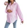 imageMakeMeChic Womens Maternity Blouse Fall Striped Long Sleeve Pregnancy Button Down ShirtsLight Pink