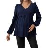 imageMakeMeChic Womens Maternity Blouse Lantern Sleeve V Neck Lace Trim Textured Pregnancy TopsBlue