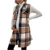 imageMakeMeChic Womens Maternity Vest Outerwear Plaid Print Collared Button Down Pregnancy Midi CoatBrown