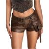 imageMakeMeChic Womens PU Leather Mini Shorts Straight Leg Vintage Cowgirl Fall ShortsBrown
