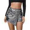 imageMakeMeChic Womens Sequin Skort Metallic Ring Linked Wrap Front Y2K Rave Sparkly Shorts SkortsSilver