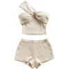 imageMakeMeChic Womens Summer 2 Piece Sets One Shoulder Metal Crop Tops Micro Shorts SetWhite