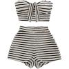 imageMakeMeChic Womens Summer 2 Piece Sets Striped Strapless Bandeau Tube Crop Tops Shorts SetBlack White