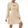 imageMakeMeChic Womens Two Piece Outfits Rib Knit Hooded Long Sleeve Crop Top and Flared Short Tank Dress SetApricot