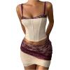 imageMakeMeChic Womens Y2k 2 Piece Outfit Floral Lace Sleeveless Crop Tops and Wrap Ruched Bodycon Skirt SetApricot