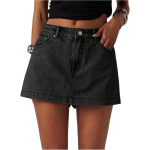 imageMakeMeChic Womens Denim Skorts Straight Leg Zip Fly Vintage 90s Summer Jean Shorts StreetwearBlack