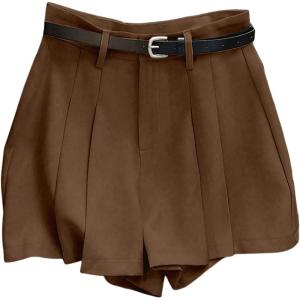 imageMakeMeChic Womens Dressy Shorts Pleated Work Office Dressy Wide Leg Business Shorts Without BeltCoffee Brown