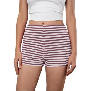 imageMakeMeChic Womens Striped Shorts Crochet Knit Pajama Micro Mini Boxer Lounge Shorts Summer BottomsDusty Purple
