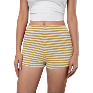 imageMakeMeChic Womens Striped Shorts Crochet Knit Pajama Micro Mini Boxer Lounge Shorts Summer BottomsYellow