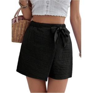 imageMakeMeChic Womens Wrap Skirt Skorts Bow Shorts Wide Leg High Waisted Summer ShortsBlack