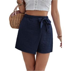 imageMakeMeChic Womens Wrap Skirt Skorts Bow Shorts Wide Leg High Waisted Summer ShortsBlue a