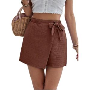 imageMakeMeChic Womens Wrap Skirt Skorts Bow Shorts Wide Leg High Waisted Summer ShortsChocolate Brown