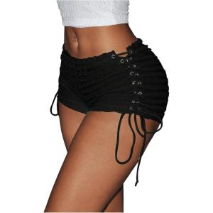 imageMakeMeChic Womens Y2K Ruffle Lace Up Micro Shorts Low Rise Rave Party Mini ShortsBlack