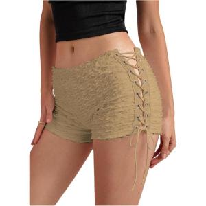 imageMakeMeChic Womens Y2K Ruffle Lace Up Micro Shorts Low Rise Rave Party Mini ShortsKhaki