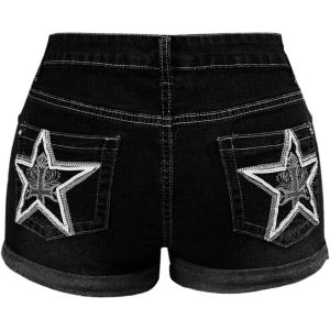 imageMakeMeChic Womens Y2K Summer Star Print Drop Low Rise Denim Shorts JeansBlack