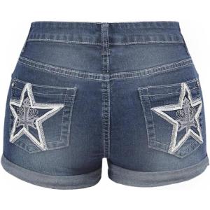 imageMakeMeChic Womens Y2K Summer Star Print Drop Low Rise Denim Shorts JeansLight Wash