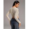 imageMakeMeChic Womens Casual Fall Tops Lace Draped Front Tee Shirt Long Sleeve Y2k Crop TopsApricot