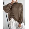 imageMakeMeChic Womens Casual Oversized Mock Neck Drawstring Dolman Sleeve Ruched Tee Top Loose T Shirt Mocha Brown Medium