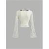 imageMakeMeChic Womens Floral Lace Bell Sleeve Bow Blouse Top Square Neck Crop TopsApricot