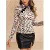 imageMakeMeChic Womens Floral Print Ribbed Knit Cheongsam Top Mock Neck Long Sleeve Tee ShirtsMulticolor