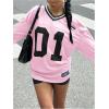 imageMakeMeChic Womens Jersey Shirts Y2k Oversized Graphic T Shirt Y2k Tops Number Tees V Neck Long Streetwear TopsPink
