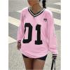 imageMakeMeChic Womens Jersey Shirts Y2k Oversized Graphic T Shirt Y2k Tops Number Tees V Neck Long Streetwear TopsPink