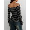 imageMakeMeChic Womens Striped Off The Shoulder Tops Long Sleeve Fitted Y2K T Shirt TopGrey