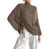 imageMakeMeChic Womens Casual Oversized Mock Neck Drawstring Dolman Sleeve Ruched Tee Top Loose T Shirt Mocha Brown Medium