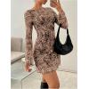 imageMakeMeChic Womens Cheetah Print Mini Dress Y2k Bell Sleeve Leopard Print Dress Going Out OutfitsApricot
