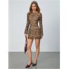 imageMakeMeChic Womens Cheetah Print Mini Dress Y2k Bell Sleeve Leopard Print Dress Going Out OutfitsBrown