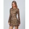 imageMakeMeChic Womens Cheetah Print Mini Dress Y2k Bell Sleeve Leopard Print Dress Going Out OutfitsBrown