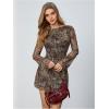 imageMakeMeChic Womens Cheetah Print Mini Dress Y2k Bell Sleeve Leopard Print Dress Going Out OutfitsBrown Tiger Print