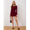 imageMakeMeChic Womens Cheetah Print Mini Dress Y2k Bell Sleeve Leopard Print Dress Going Out OutfitsBurgundy Solid