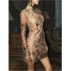 imageMakeMeChic Womens Cheetah Print Mini Dress Y2k Bell Sleeve Leopard Print Dress Going Out OutfitsFloral Leopard Brown