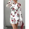 imageMakeMeChic Womens Cheetah Print Mini Dress Y2k Bell Sleeve Leopard Print Dress Going Out OutfitsFloral White and Red
