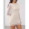 imageMakeMeChic Womens Cheetah Print Mini Dress Y2k Bell Sleeve Leopard Print Dress Going Out OutfitsLace White