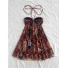 imageMakeMeChic Womens Paisley Print Ruched Halter Mini Dress Ruffle Tiered A Line Boho DressesBlack