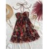 imageMakeMeChic Womens Paisley Print Ruched Halter Mini Dress Ruffle Tiered A Line Boho DressesBlack