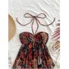 imageMakeMeChic Womens Paisley Print Ruched Halter Mini Dress Ruffle Tiered A Line Boho DressesBlack