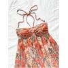 imageMakeMeChic Womens Paisley Print Ruched Halter Mini Dress Ruffle Tiered A Line Boho DressesOrange
