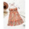 imageMakeMeChic Womens Paisley Print Ruched Halter Mini Dress Ruffle Tiered A Line Boho DressesOrange