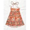 imageMakeMeChic Womens Paisley Print Ruched Halter Mini Dress Ruffle Tiered A Line Boho DressesOrange