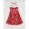 imageMakeMeChic Womens Paisley Print Ruched Halter Mini Dress Ruffle Tiered A Line Boho DressesRed