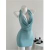 imageMakeMeChic Womens Sexy Halter Mini Dress Sparkly Backless Cowl Neck Bodycon Going Out DressesBlue