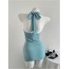 imageMakeMeChic Womens Sexy Halter Mini Dress Sparkly Backless Cowl Neck Bodycon Going Out DressesBlue