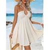 imageMakeMeChic Womens Summer Halter Dress Cut Out Tie Backless Criss Cross Flowy Short Dresses SundressApricot