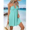 imageMakeMeChic Womens Summer Halter Dress Cut Out Tie Backless Criss Cross Flowy Short Dresses SundressCadet Blue