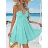 imageMakeMeChic Womens Summer Halter Dress Cut Out Tie Backless Criss Cross Flowy Short Dresses SundressCadet Blue